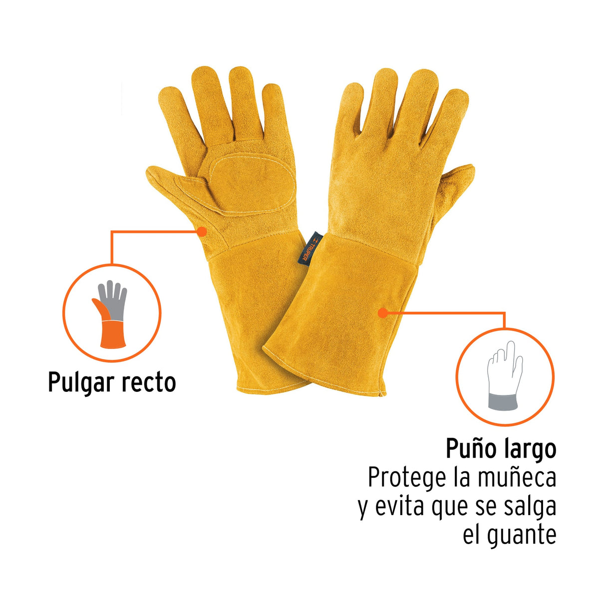 Guantes de Carnaza, Largos, Unitalla, Truper