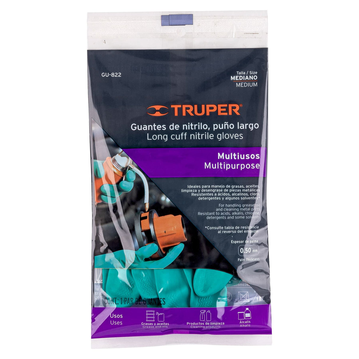 Guantes de Nitrilo Verde, Multiusos, m, Truper