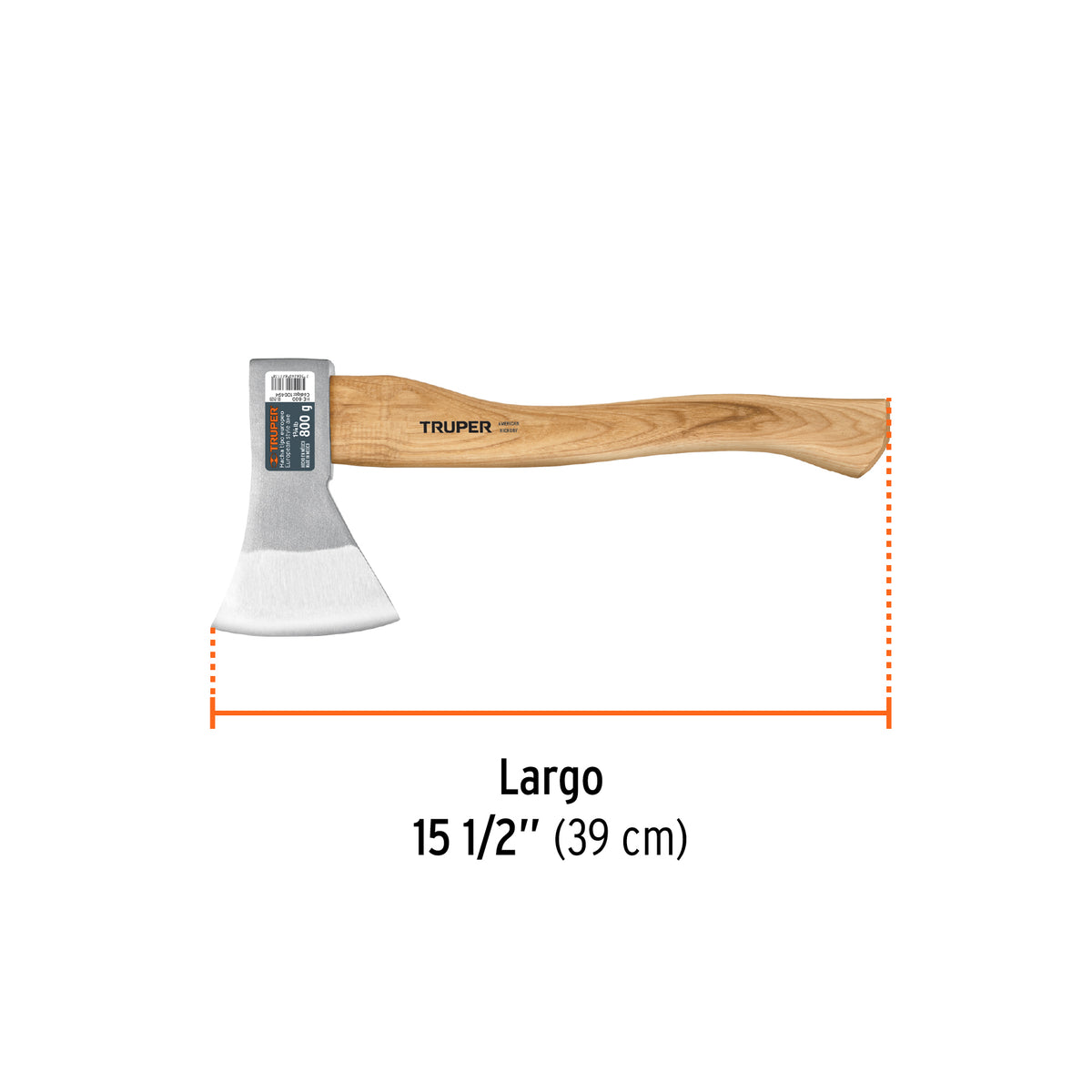 Hacha Europea, 800 g, Mango Hickory 15', Truper
