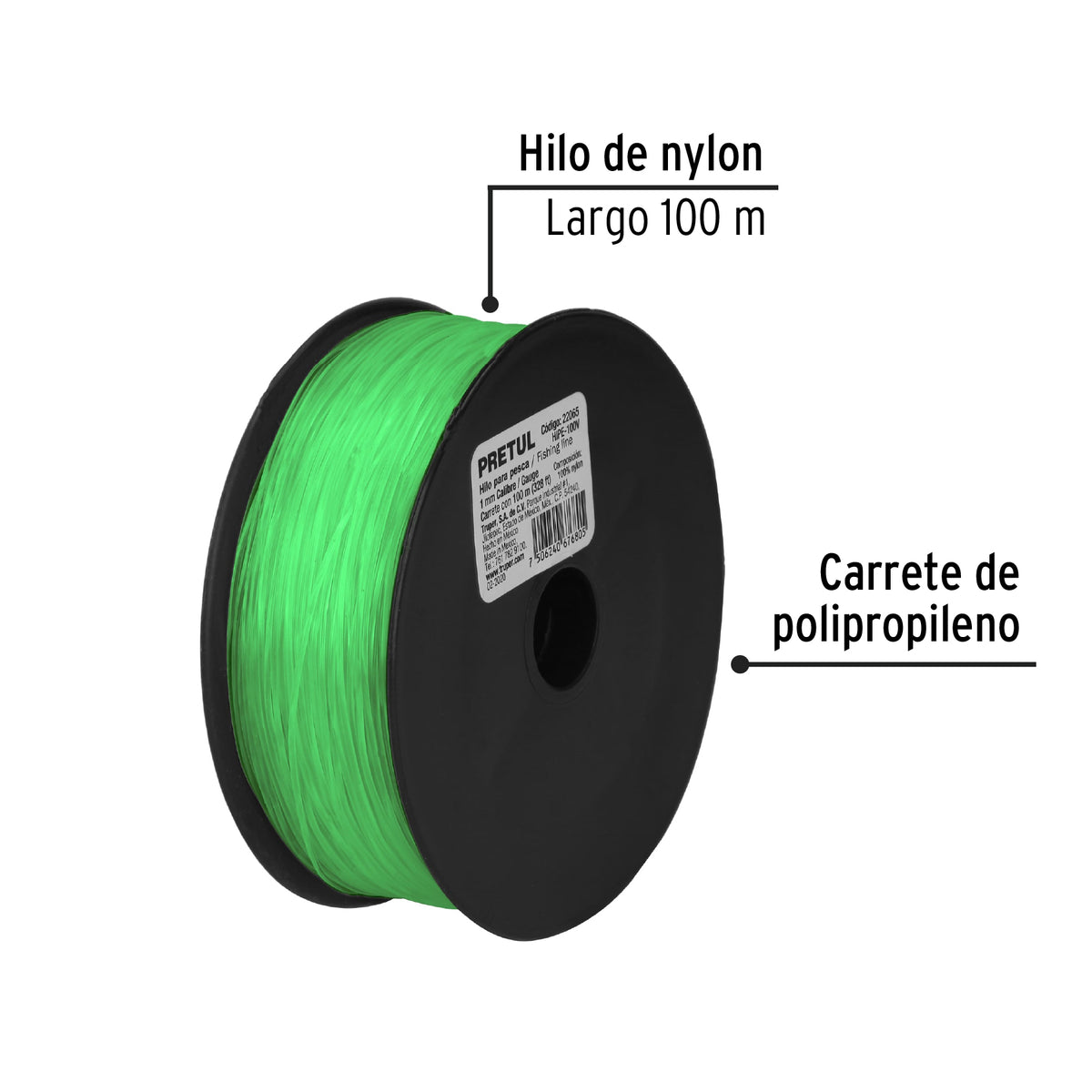Carrete con 100 m de Hilo para Pesca Verde Calibre 1.00 mm