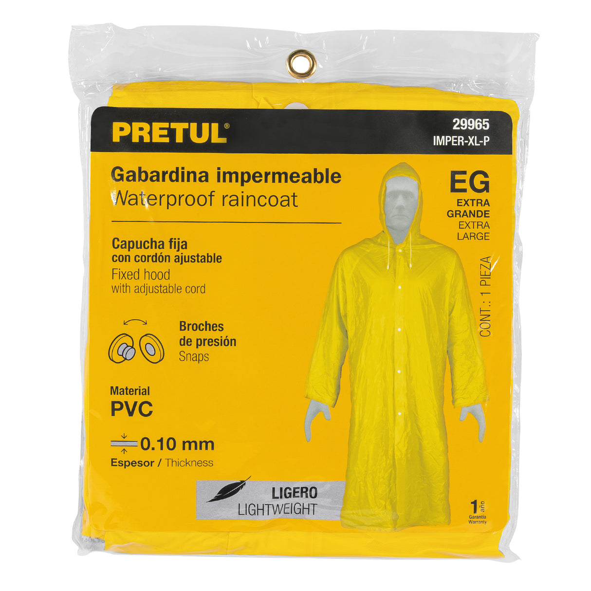 Gabardina Impermeable Ligera de PVC, Talla Xg, Pretul