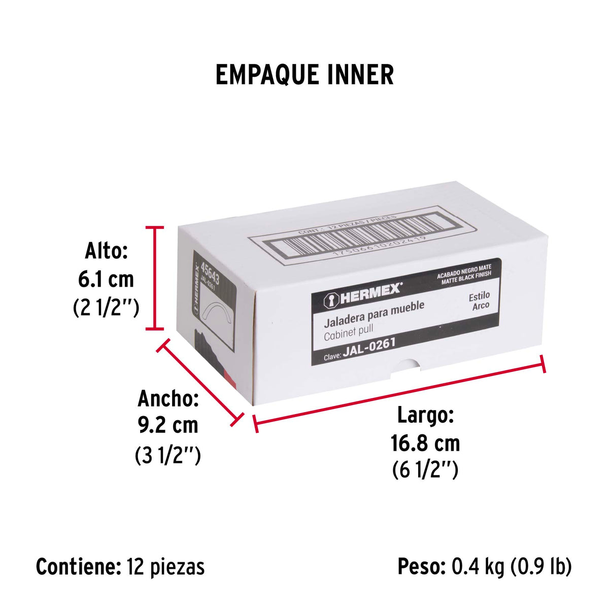 Jaladera de 96 mm, Línea Arco, Negro, Hermex