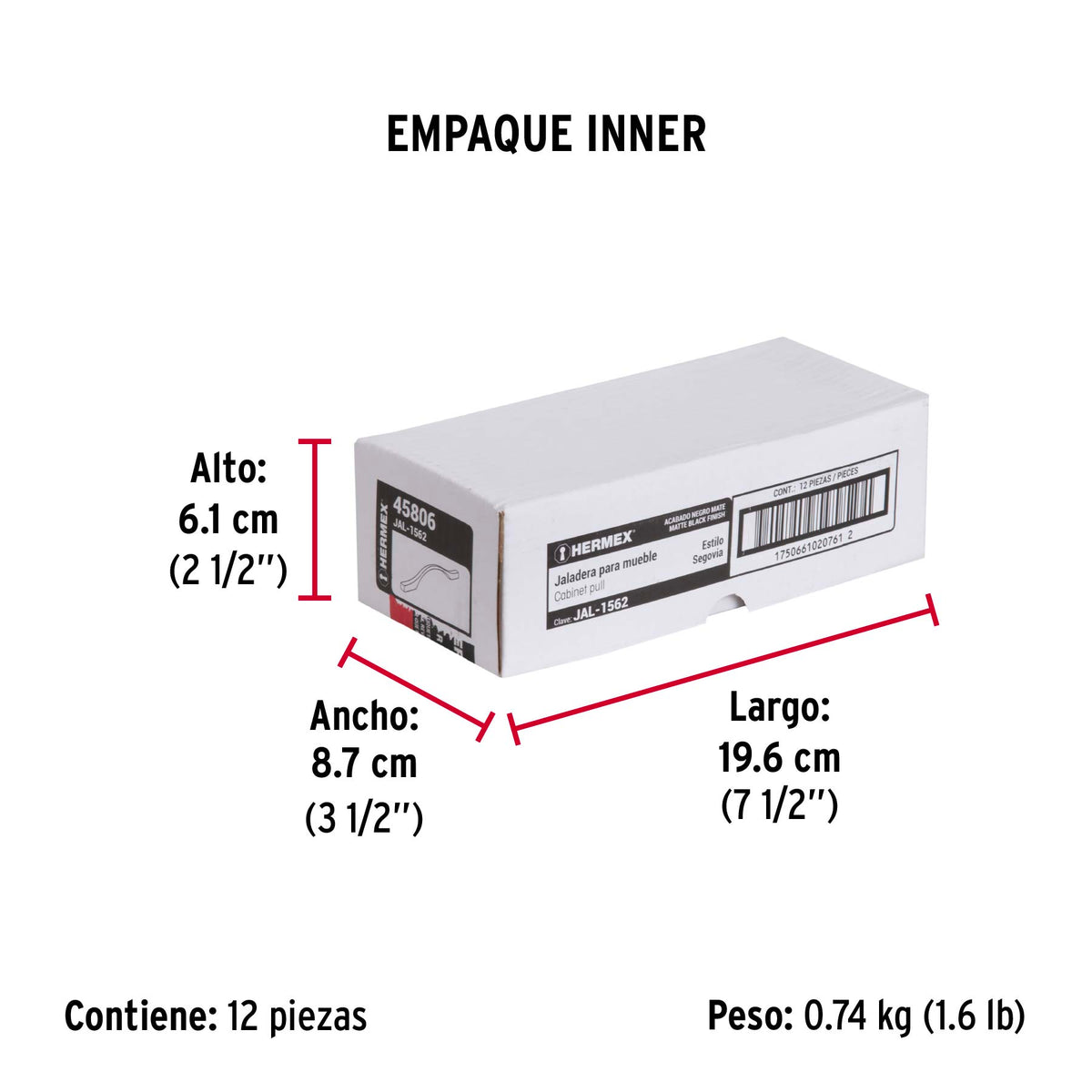 Jaladera de 128 mm, Línea Segovia, Negro, Hermex