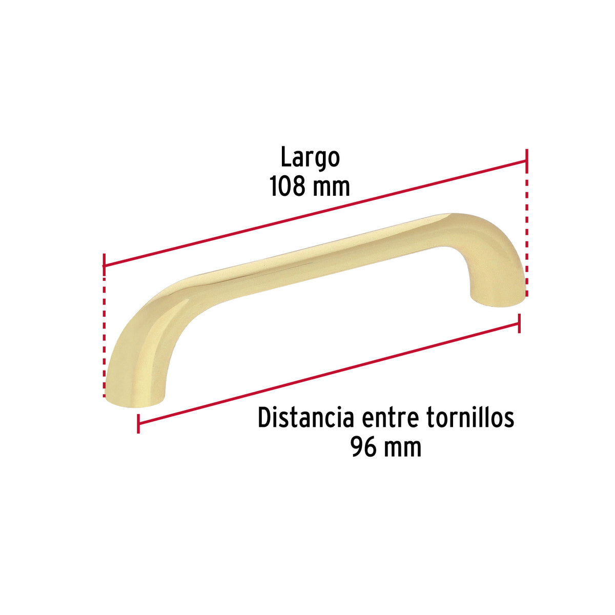 Jaladera de 96 mm, Línea Cádiz, Latón Brillante, Hermex