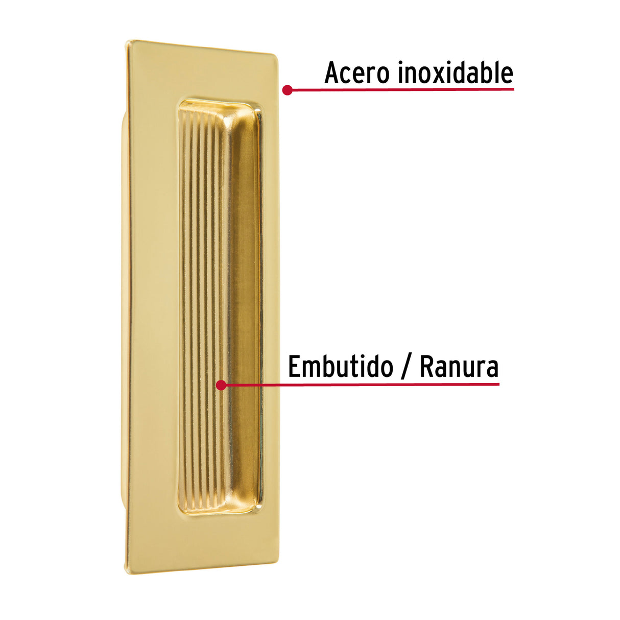 Jaladera de Embutir Cuadrada Acabado Latón Brillante, Hermex