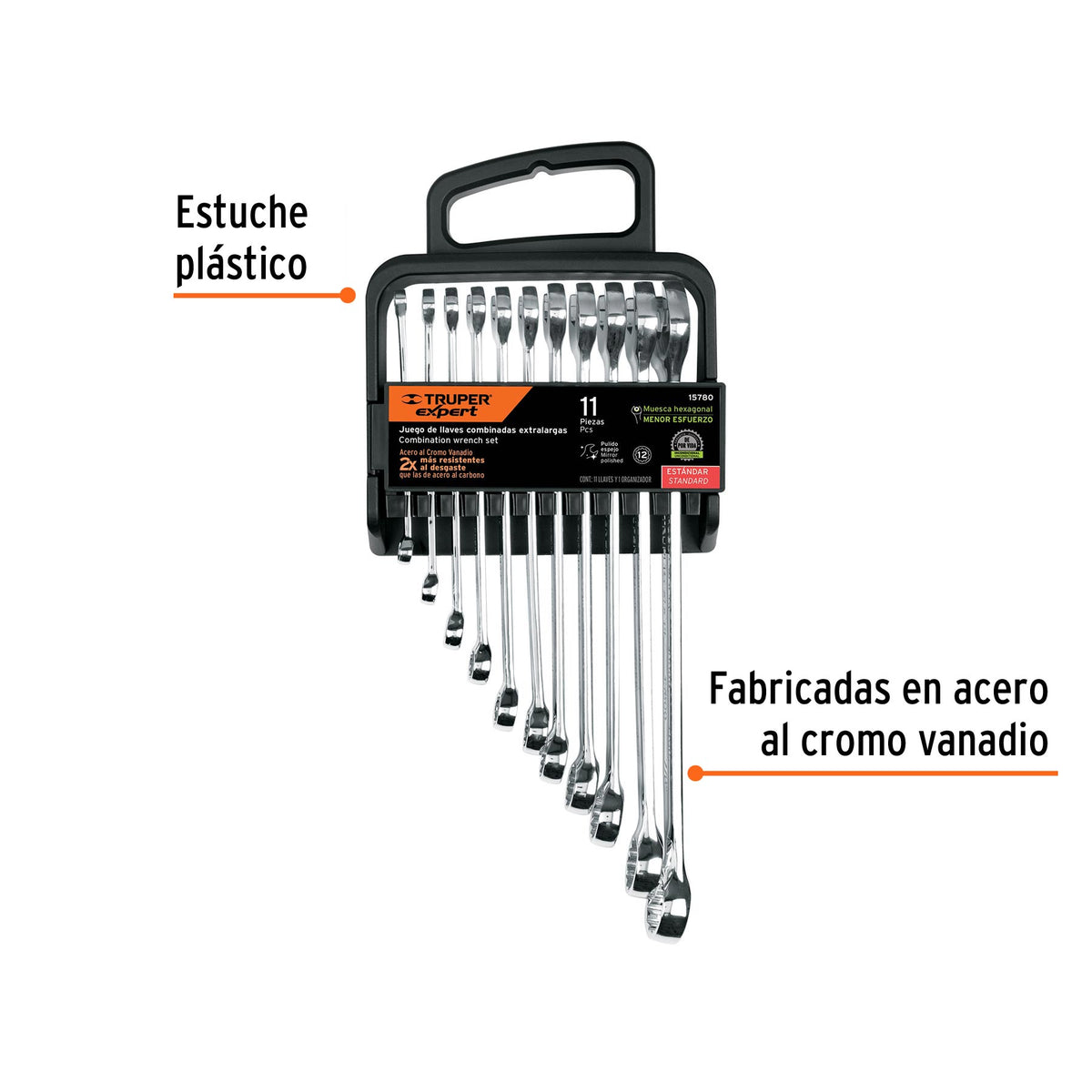 Juego de 11 Llaves Combinadas Extralargas Pulidas Std, Expert