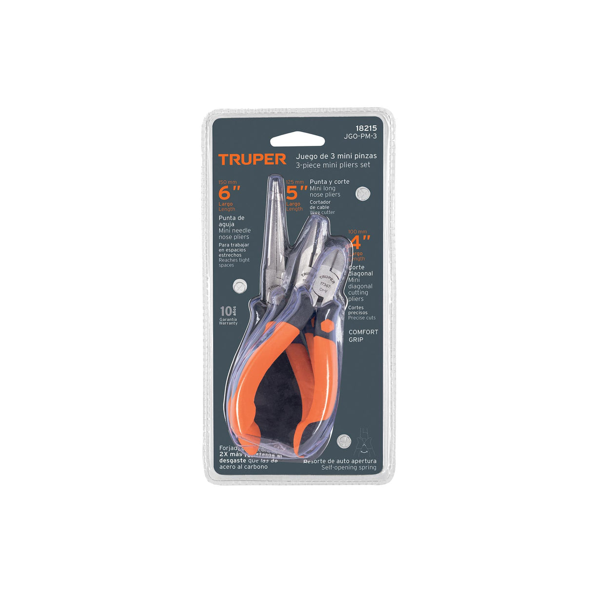 Juego de 3 Mini Pinzas Mango Comfort Grip, Truper