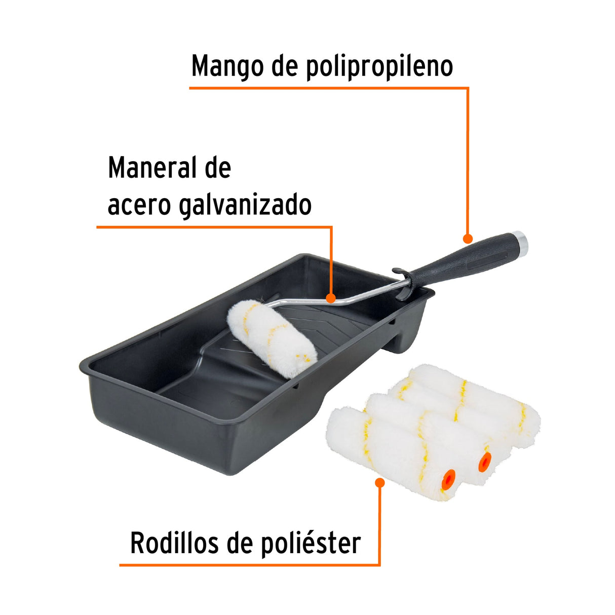 Kit de Rodillo para Pintar, 4' (Maneral, Charola y 5 Felpas)