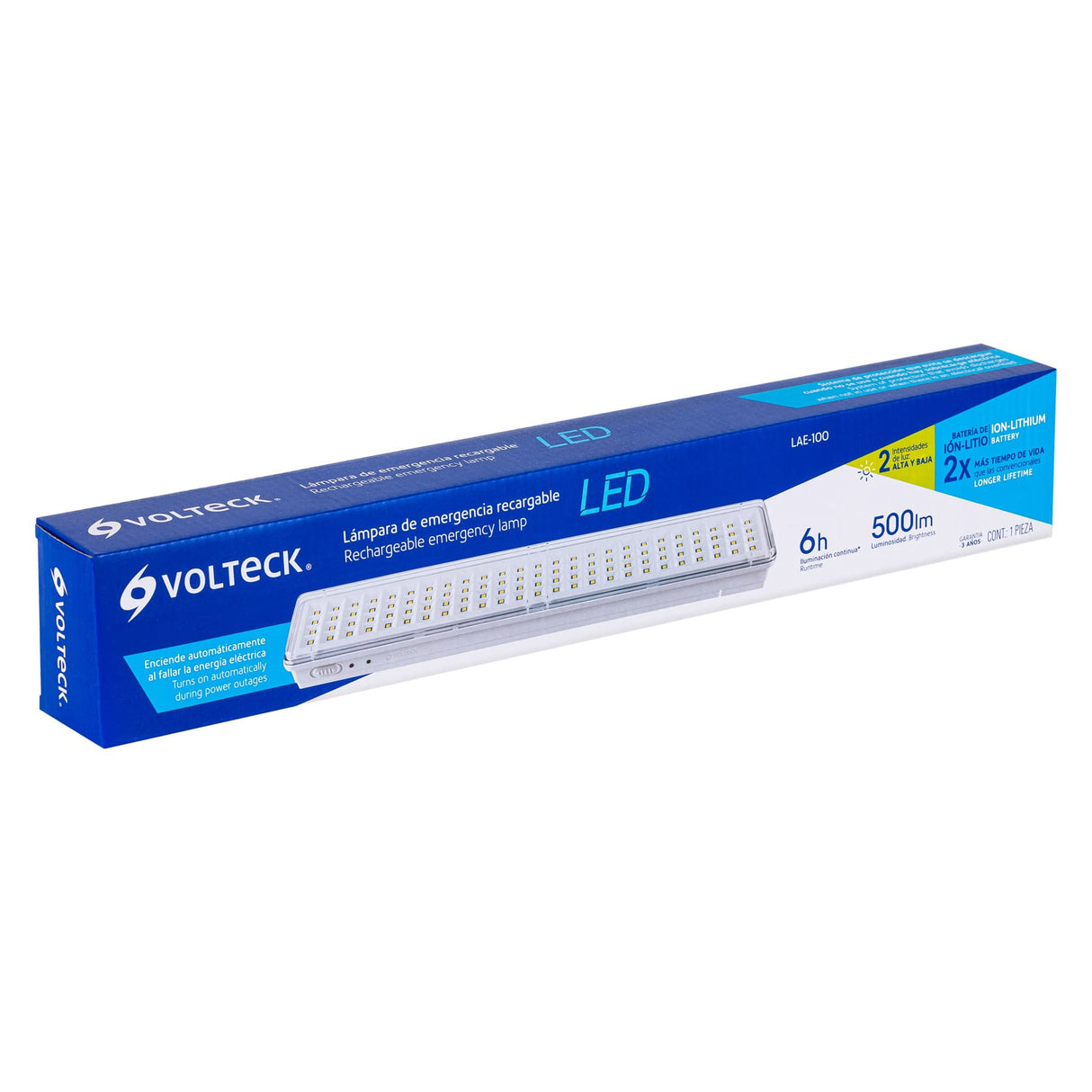 Lámpara de Emergencia de 100 Leds 500 Lm Recargable, Volteck