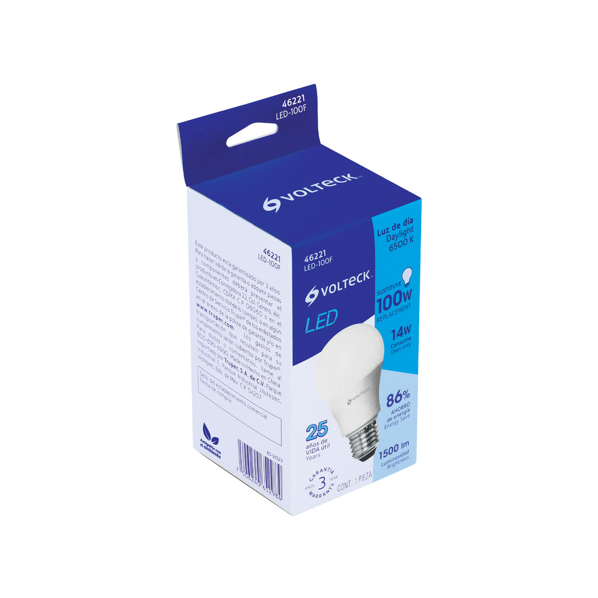 Foco LED 14 W (100 W) A19, 6500K Blanca Fría, 1500 Lm, Caja