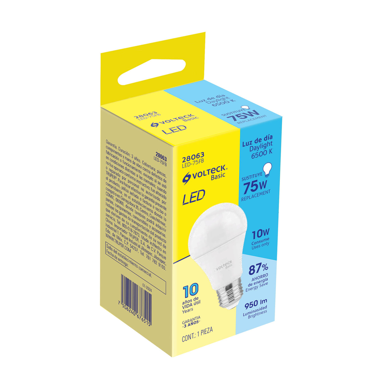 Foco LED 10 W (75 W) A19, 6500K Blanca Fría, 950 Lm, Basic