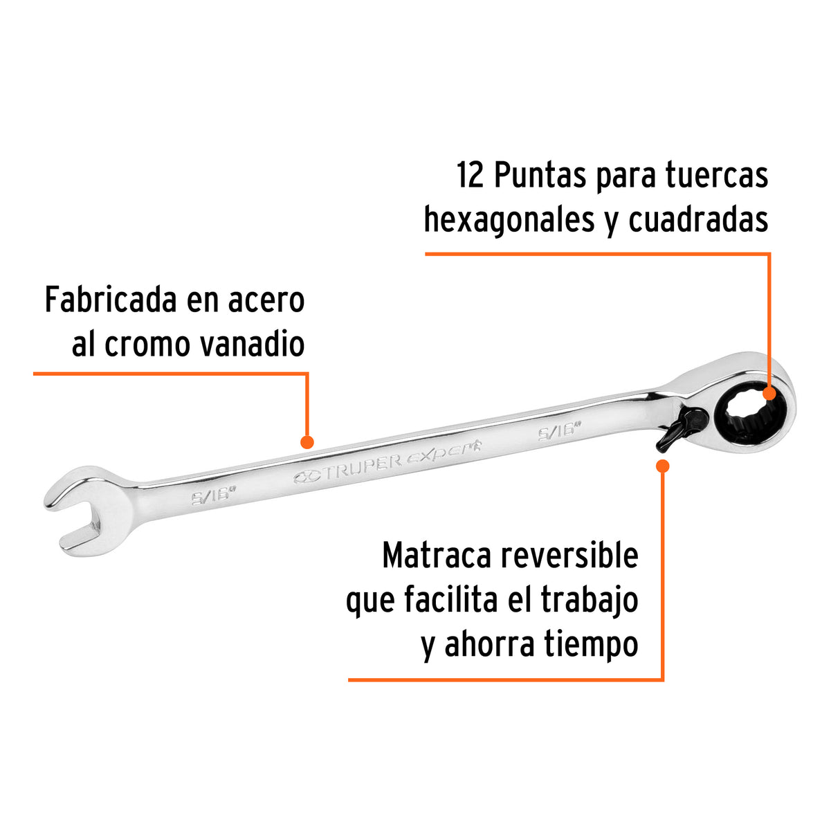 Llave Combinada Matraca Reversible 5/16'X138 mm Largo, Expert