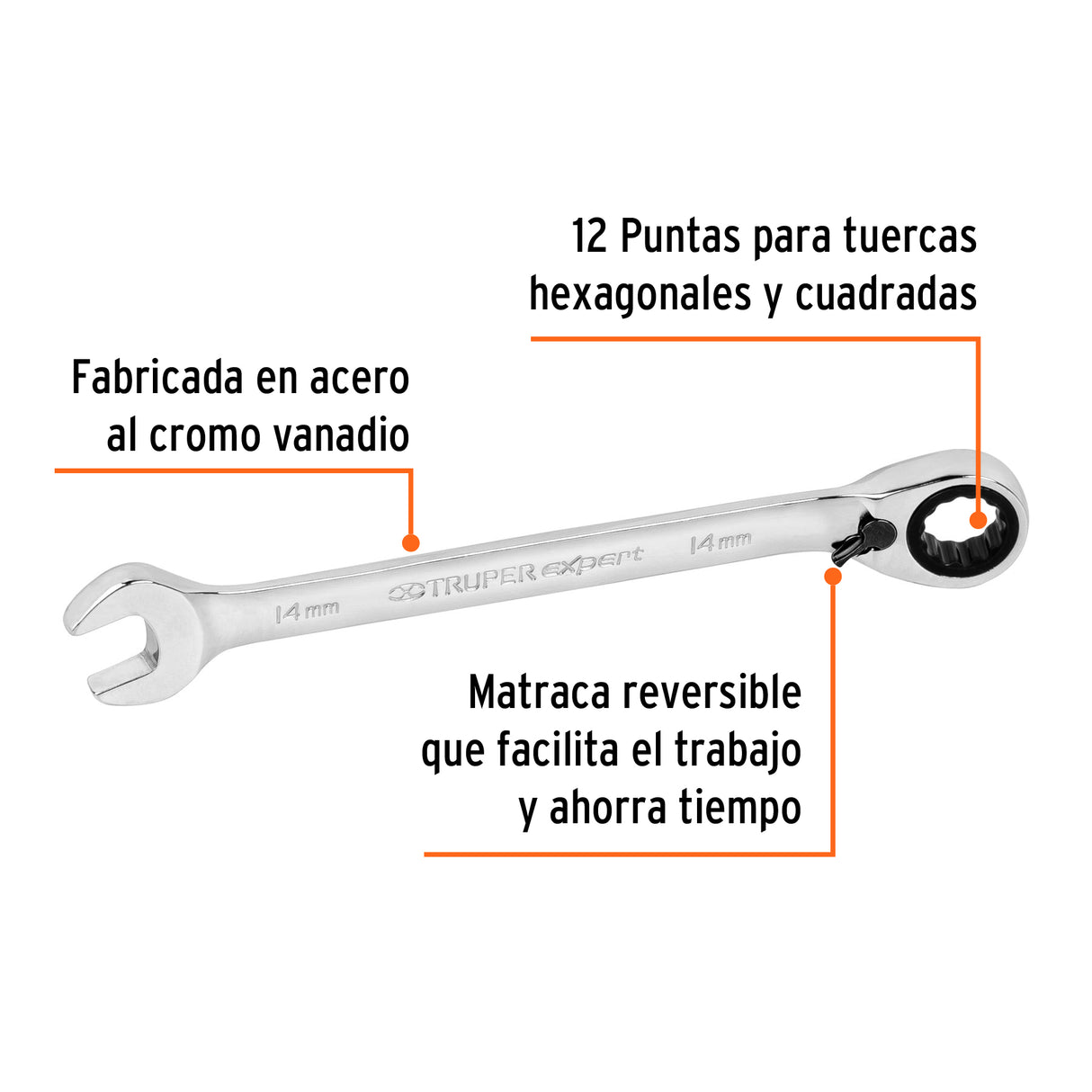Llave Combinada Matraca Reversible 14MMX188 mm Largo, Expert