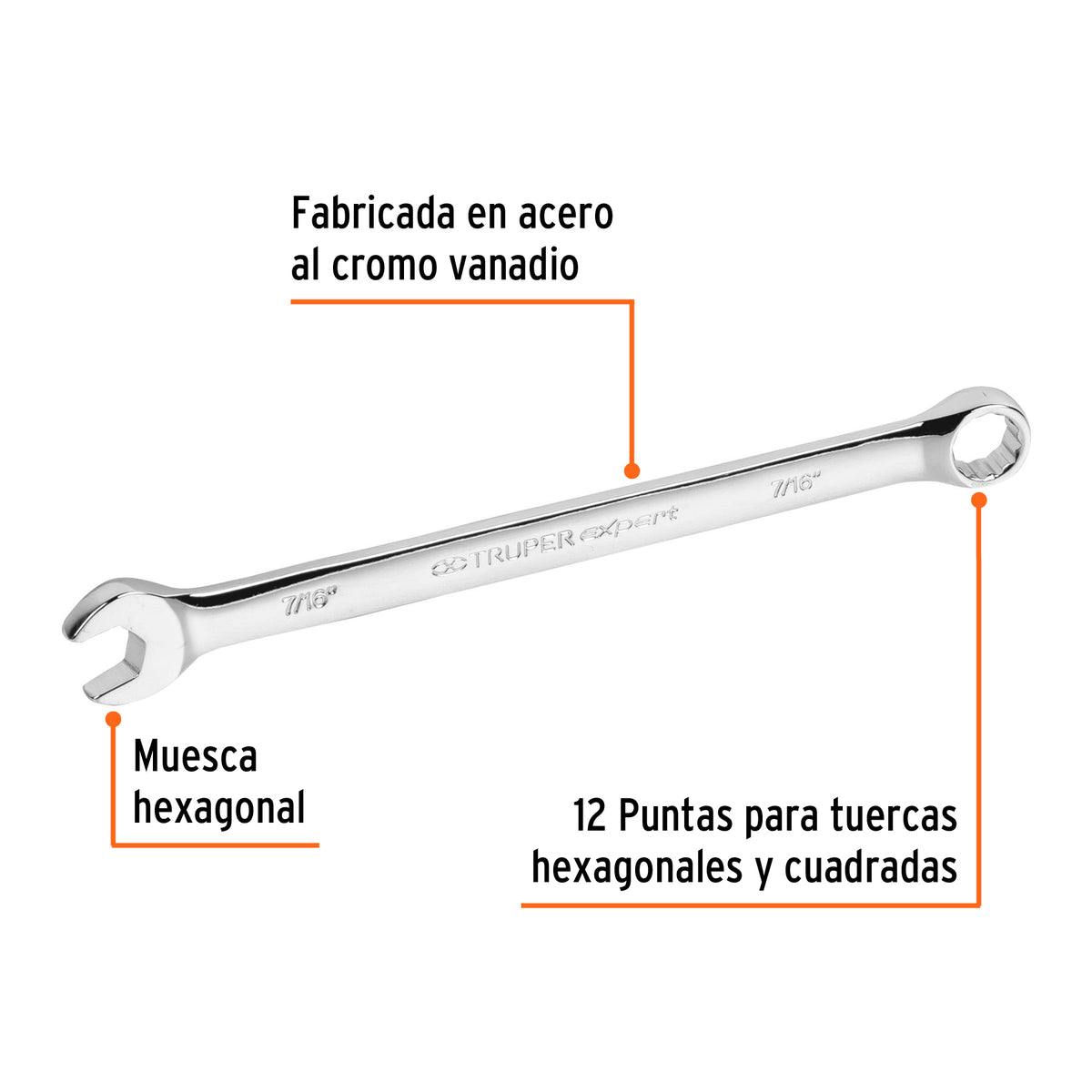 Llave Combinada Extralarga 7/16' X 183 mm de Largo, Expert