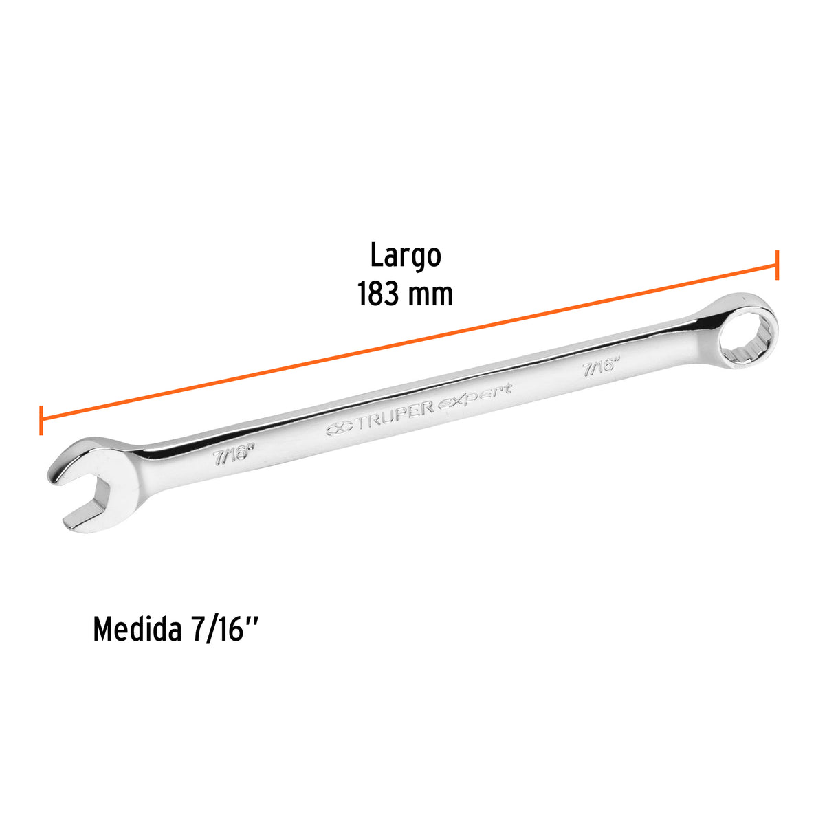 Llave Combinada Extralarga 7/16' X 183 mm de Largo, Expert