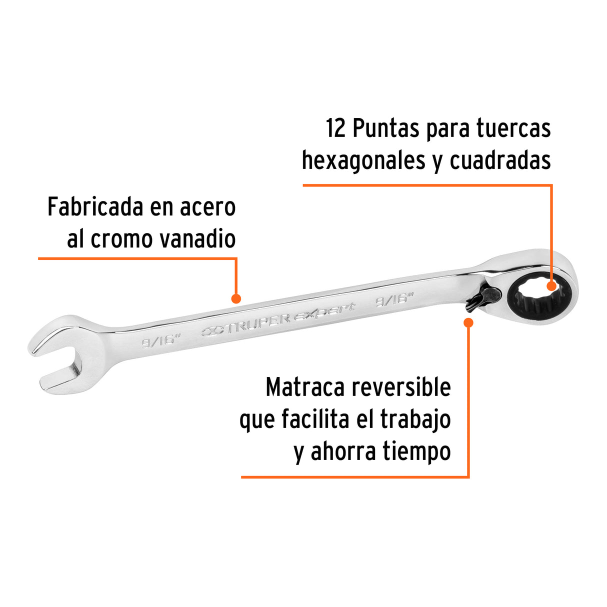 Llave Combinada Matraca Reversible 9/16'X188 mm Largo, Expert