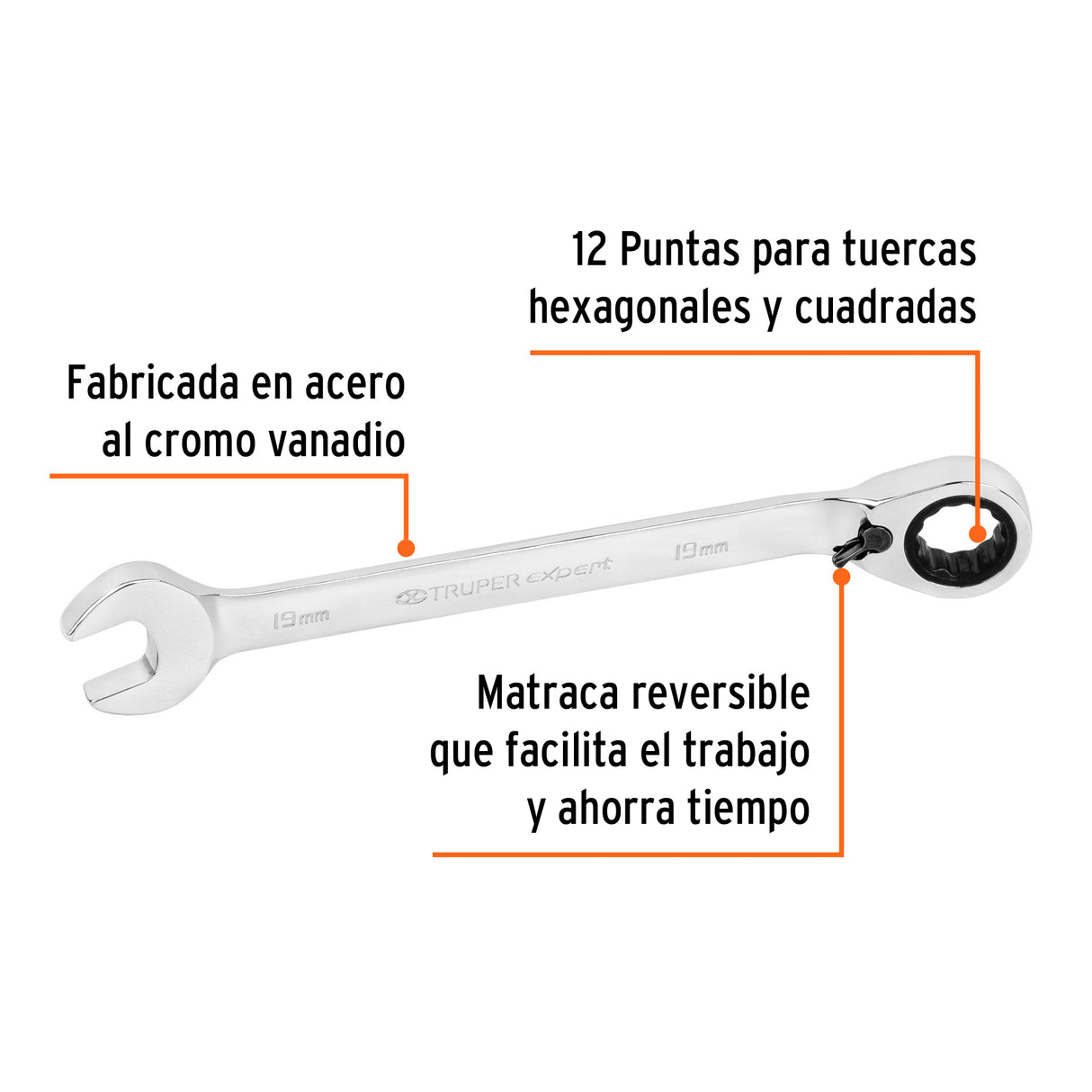Llave Combinada Matraca Reversible 19MMX241 mm Largo, Expert