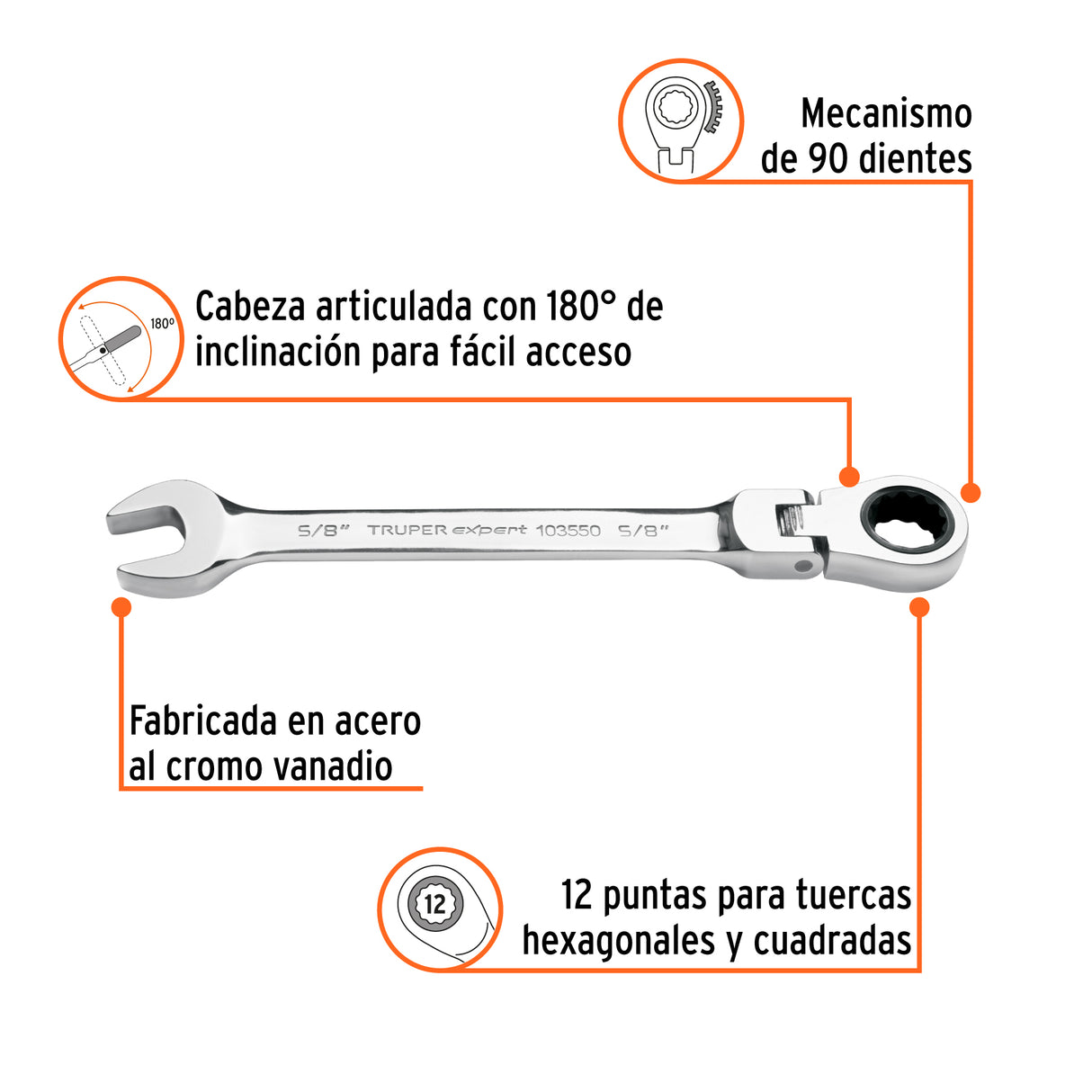 Llave Combinada con Matraca 5/8' Flexible, Expert