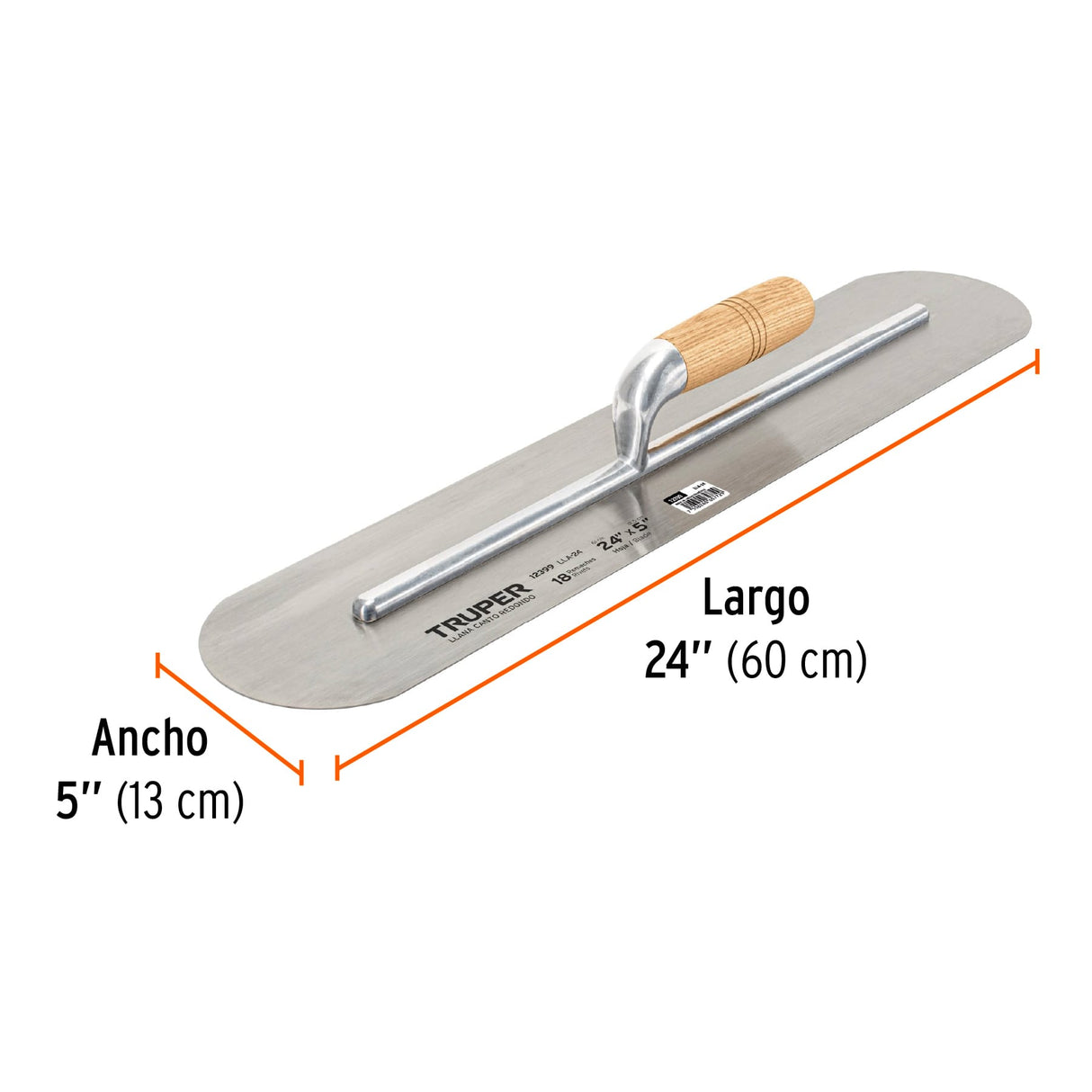 Llana Canto Redondo 24' X 5' con Mango de Madera, Truper
