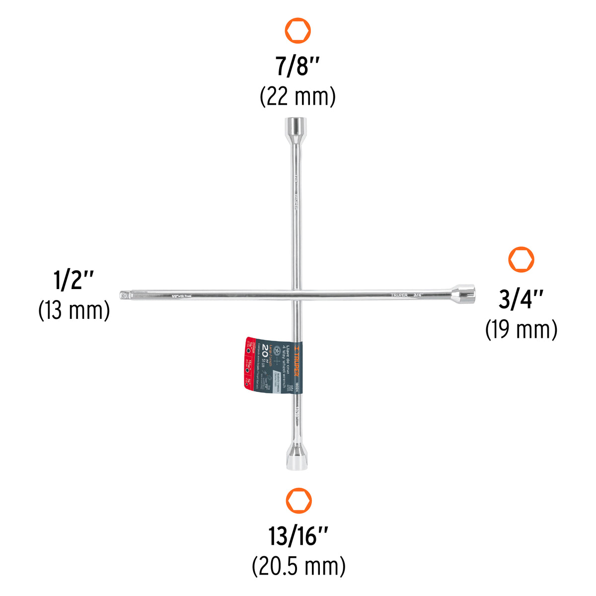 Llave de Cruz 20' Pulida y Cromada con Entrada Cuadro 1/2'