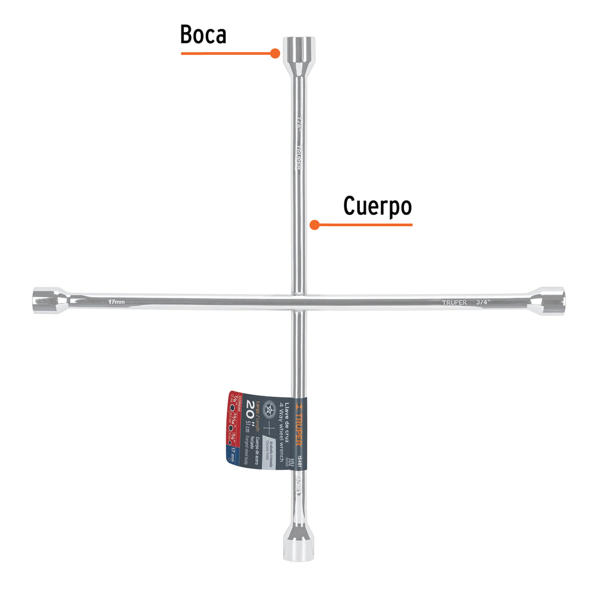 Llave de Cruz 20' Pulida y Cromada, Truper