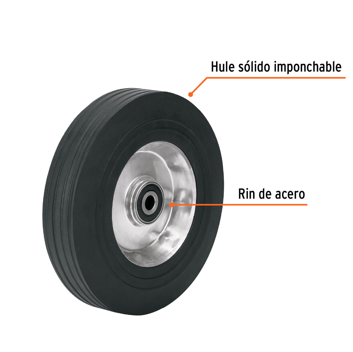 Rueda de Hule Sólido 10' de Alto Desempeño, Doble Balero