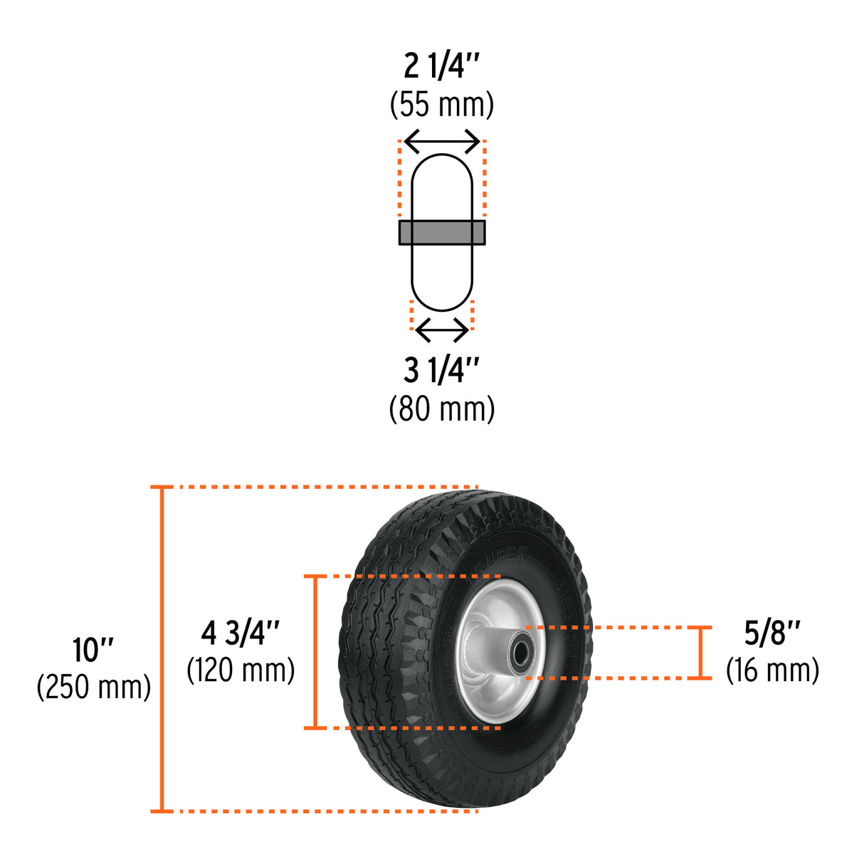 Rueda Imponchable 10' para Eje Lateral, Truper