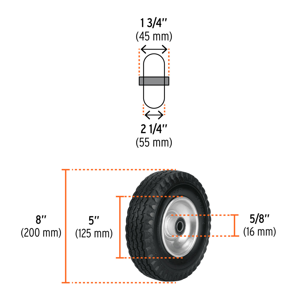 Rueda Imponchable 8' para Eje Lateral, Truper