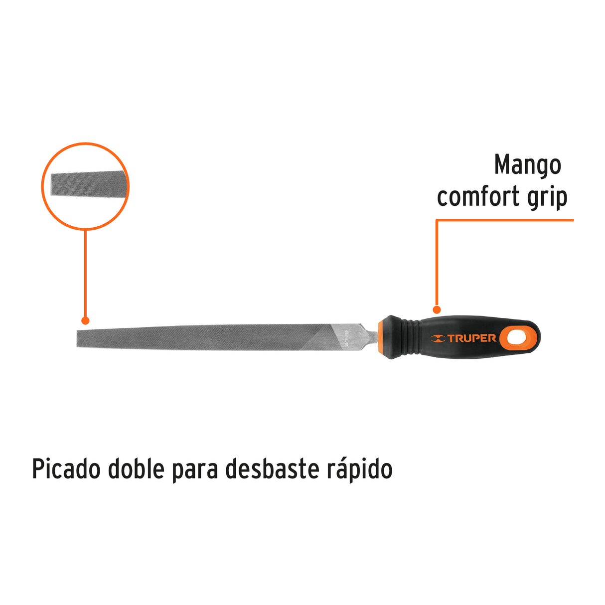 Lima Plana Muza 8' con Mango Doble Inyección, Truper