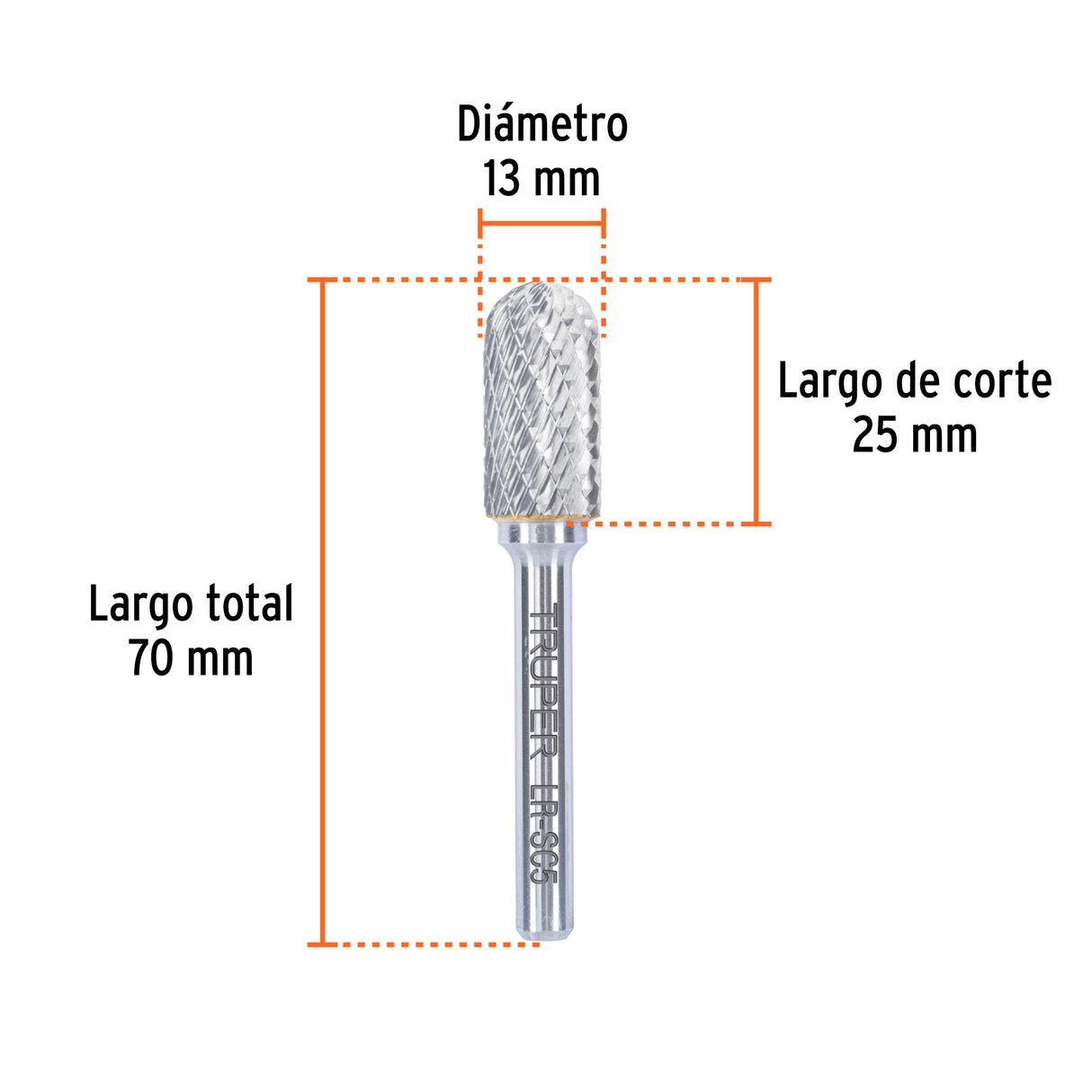 Lima Rotativa Punta Cilindro Redonda, 13 mm, Truper