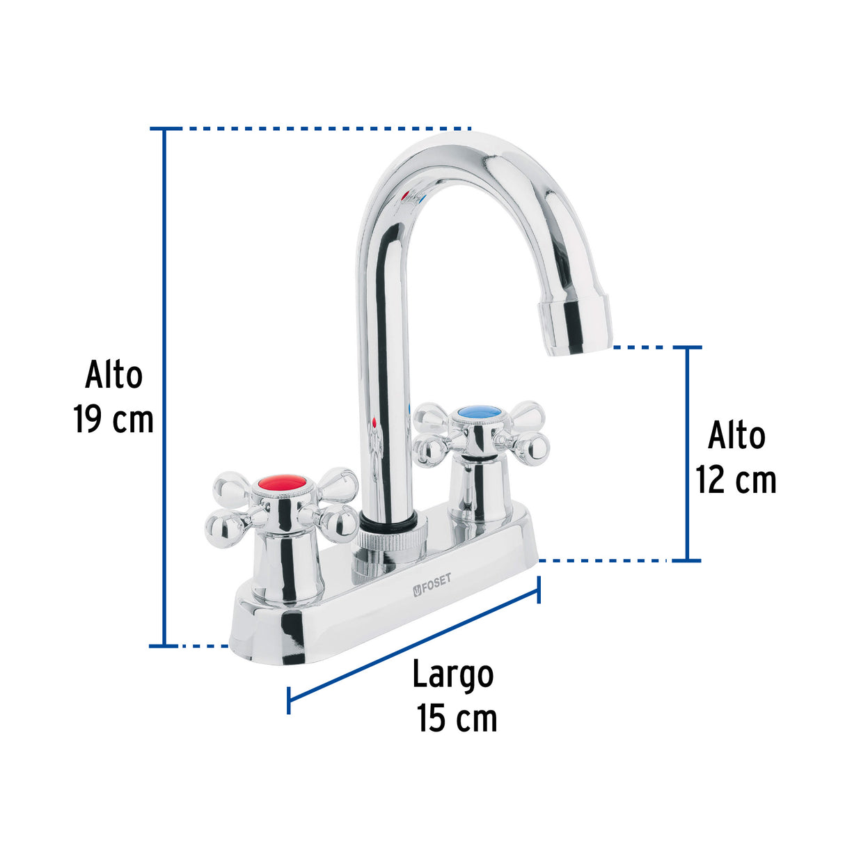 Mezcladora 4' para Lavabo, Cuello Bar, Manerales Cruceta