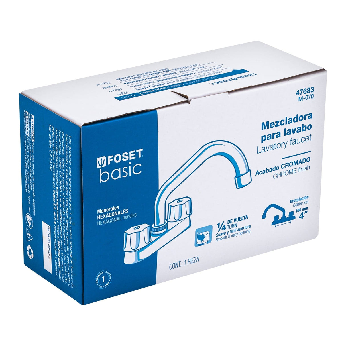 Mezcladora 4' para Lavabo, Tubular, Cartucho Cerámico