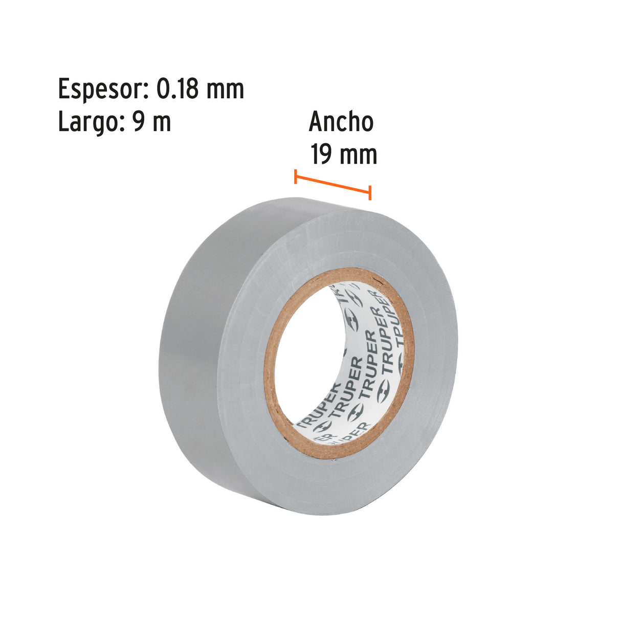 Cinta de Aislar de 9 m X 19 mm, Gris, Truper