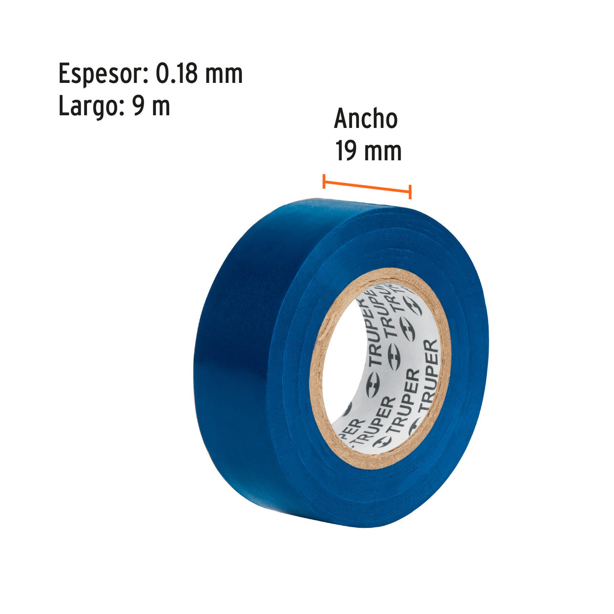Cinta de Aislar de 9 m X 19 mm, Azul, Truper