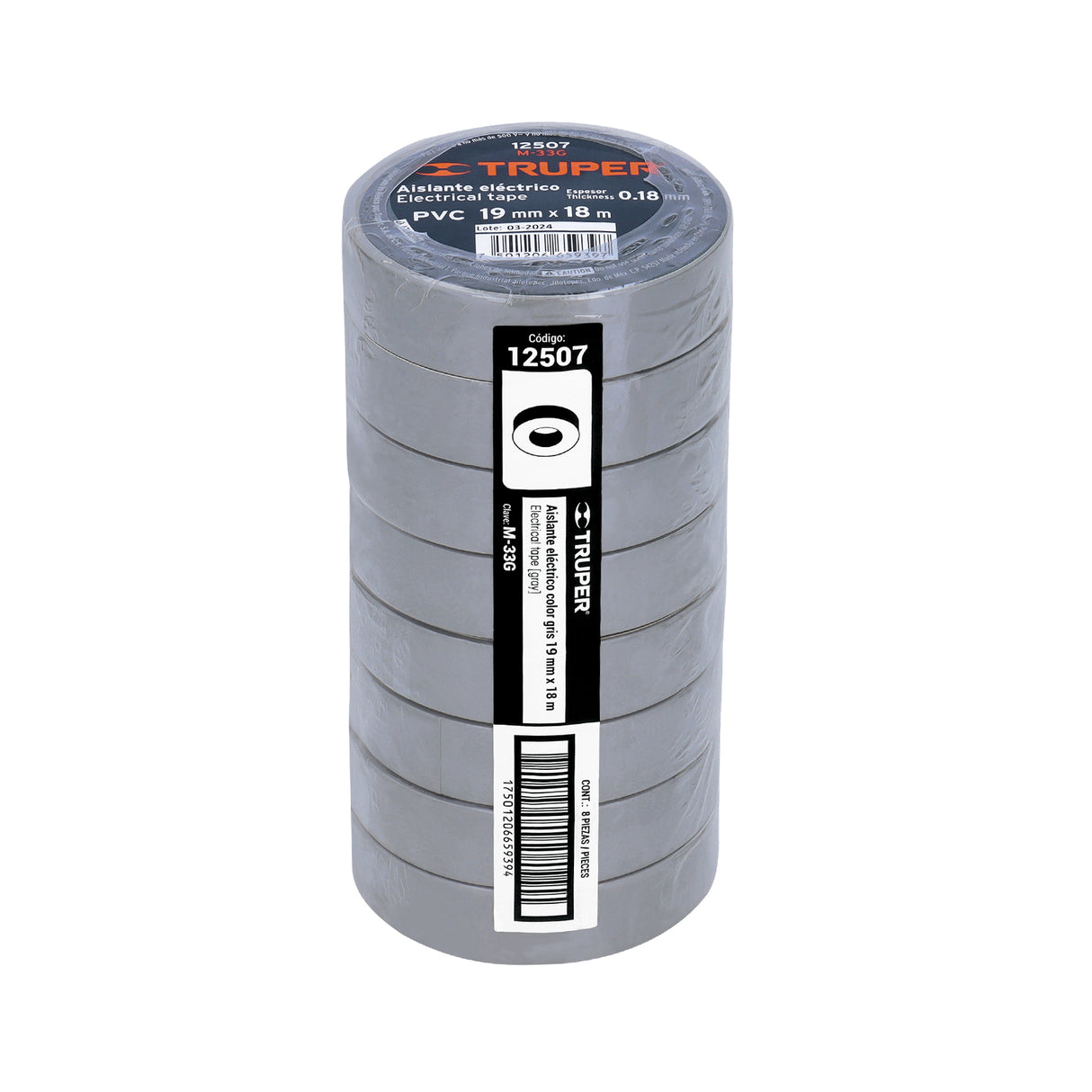 Cinta de Aislar de 18 m X 19 mm, Gris, Truper