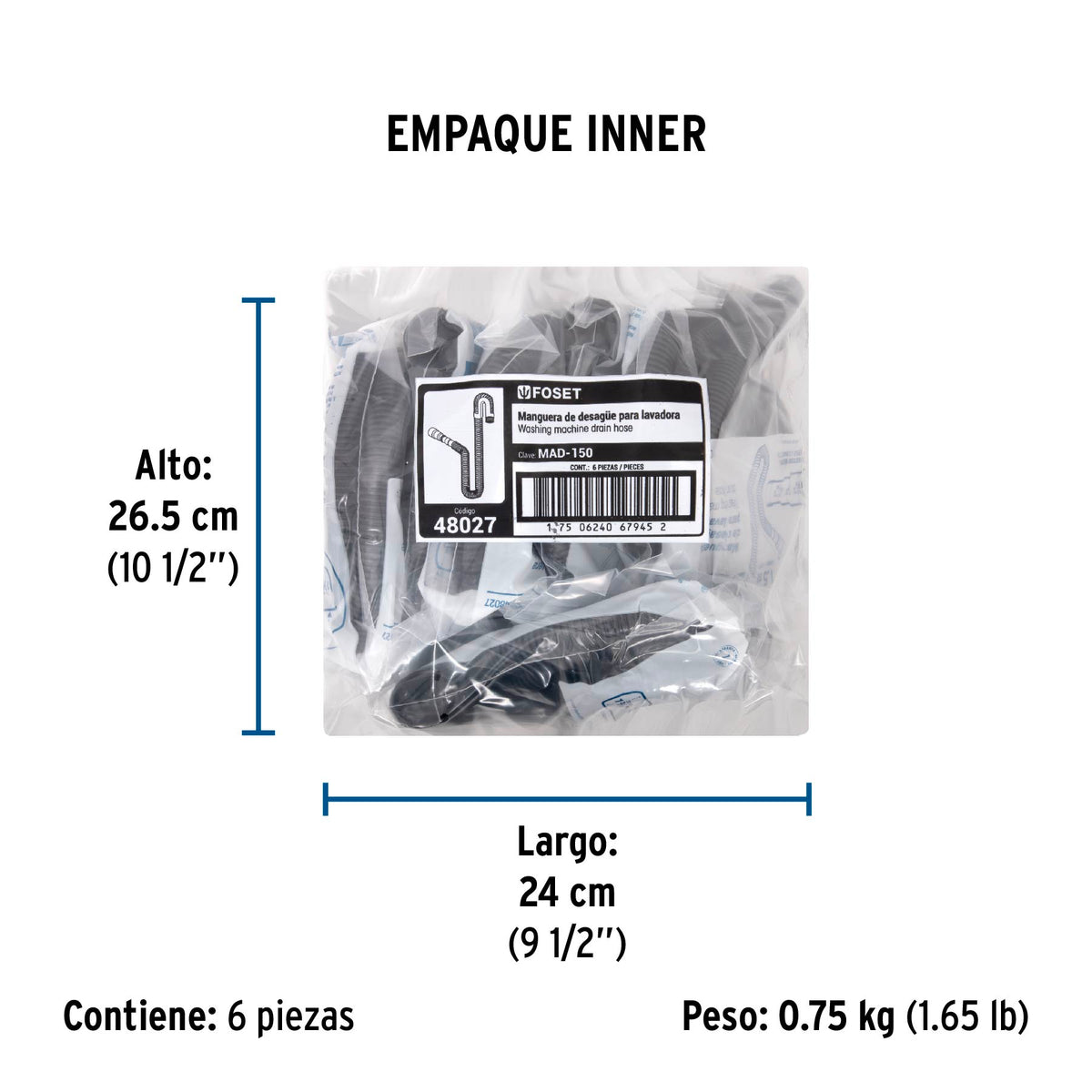 Manguera para Desagüe de Lavadora, Polietileno, 1.5M, Foset