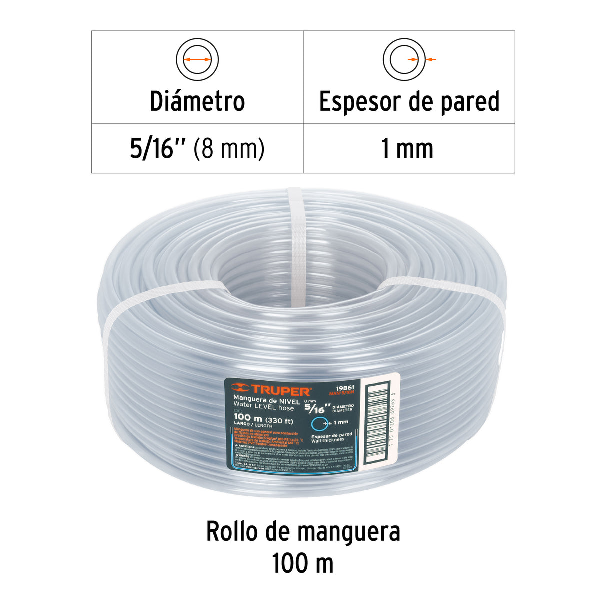 Metro de Manguera 5/16' de Nivel en Rollo de 100 m, Truper