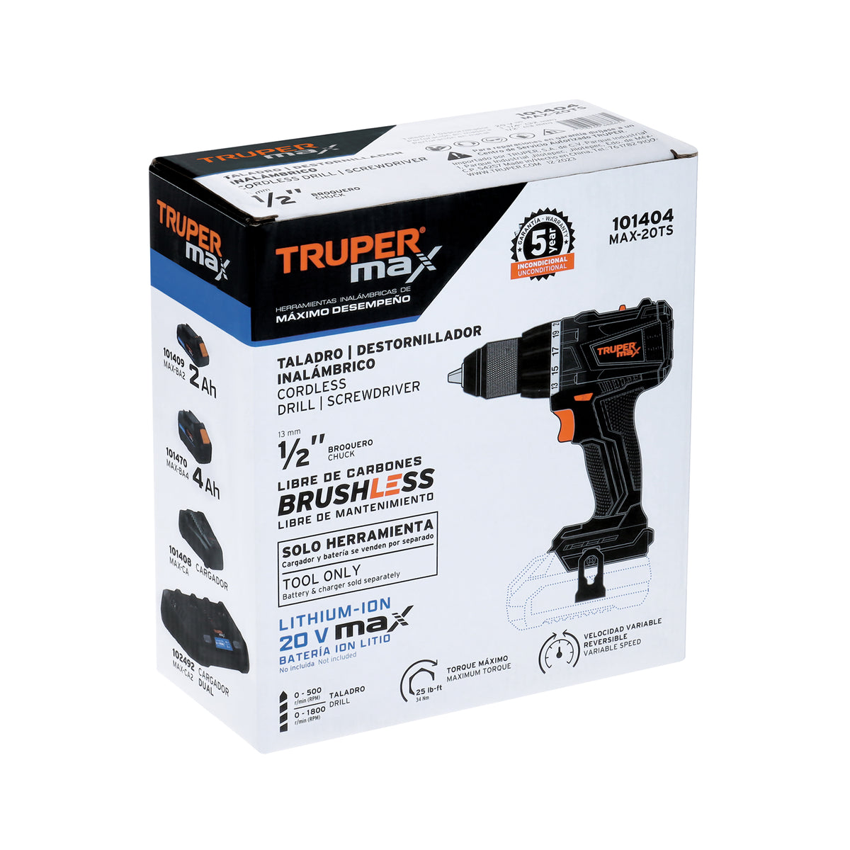 Taladro 1/2', 20 V, sin Accesorios, Max