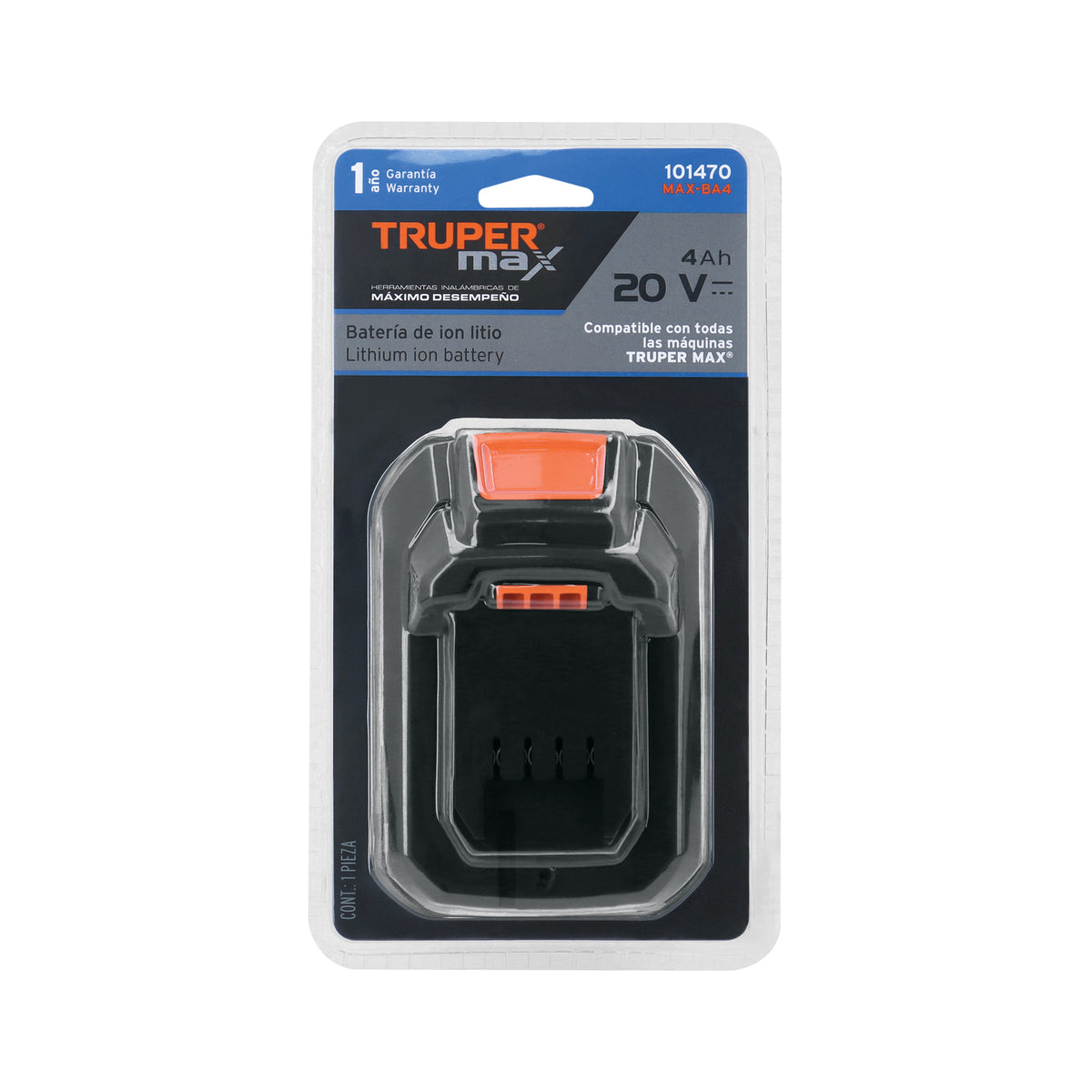 Batería Ion Litio, 20 V, 4 Ah, Truper Max