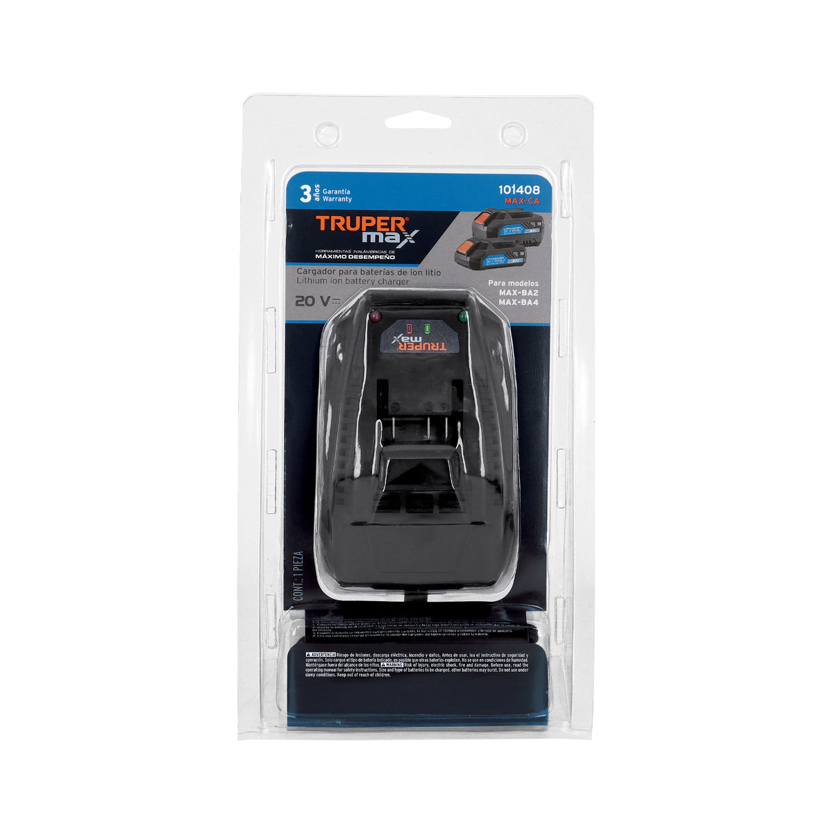 Cargador de Baterías de Ion Litio 20 V, Truper Max