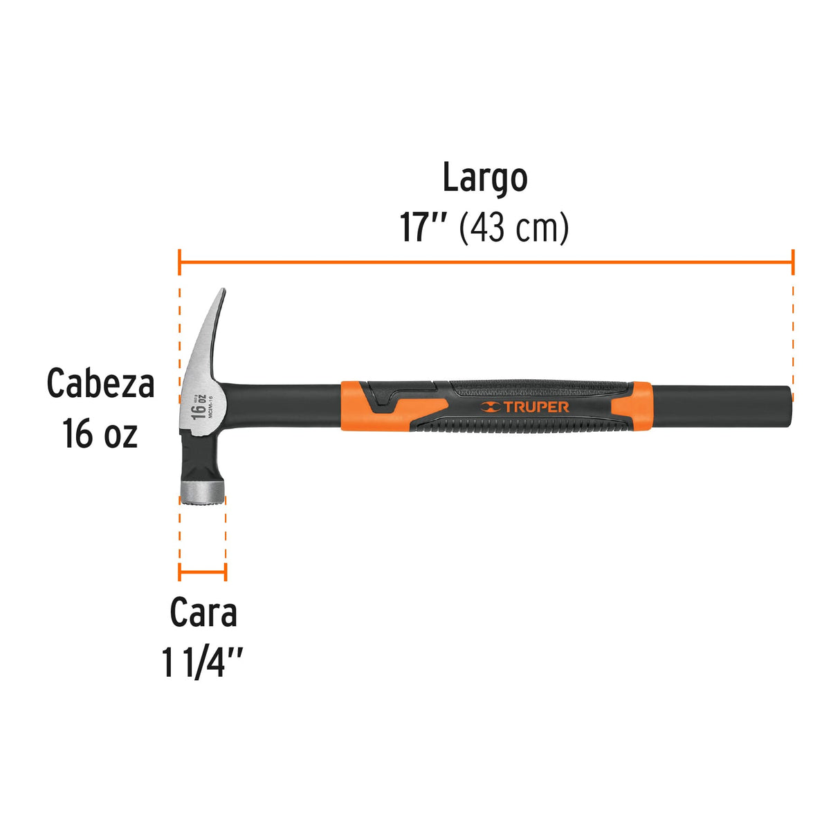 Martillo Tubular para Cimbra 16 Oz Uña Recta, Mango Acero