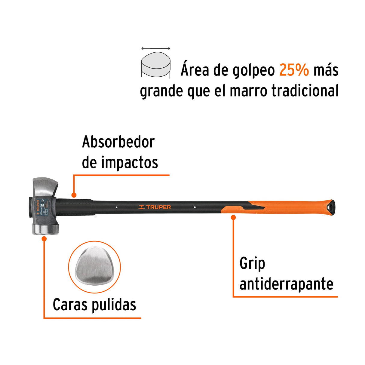 Marro Demoledor 10 lb, Mango Fibra de Vidrio 36', Truper