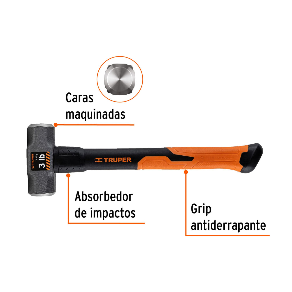 Marro Octagonal 3 lb, Mango de Fibra de Vidrio 14', Truper