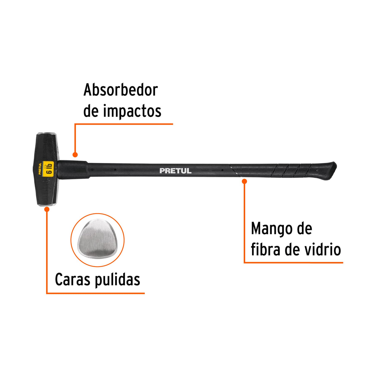 Marro Tipo Nevada 6 lb. Mango 36', Pretul
