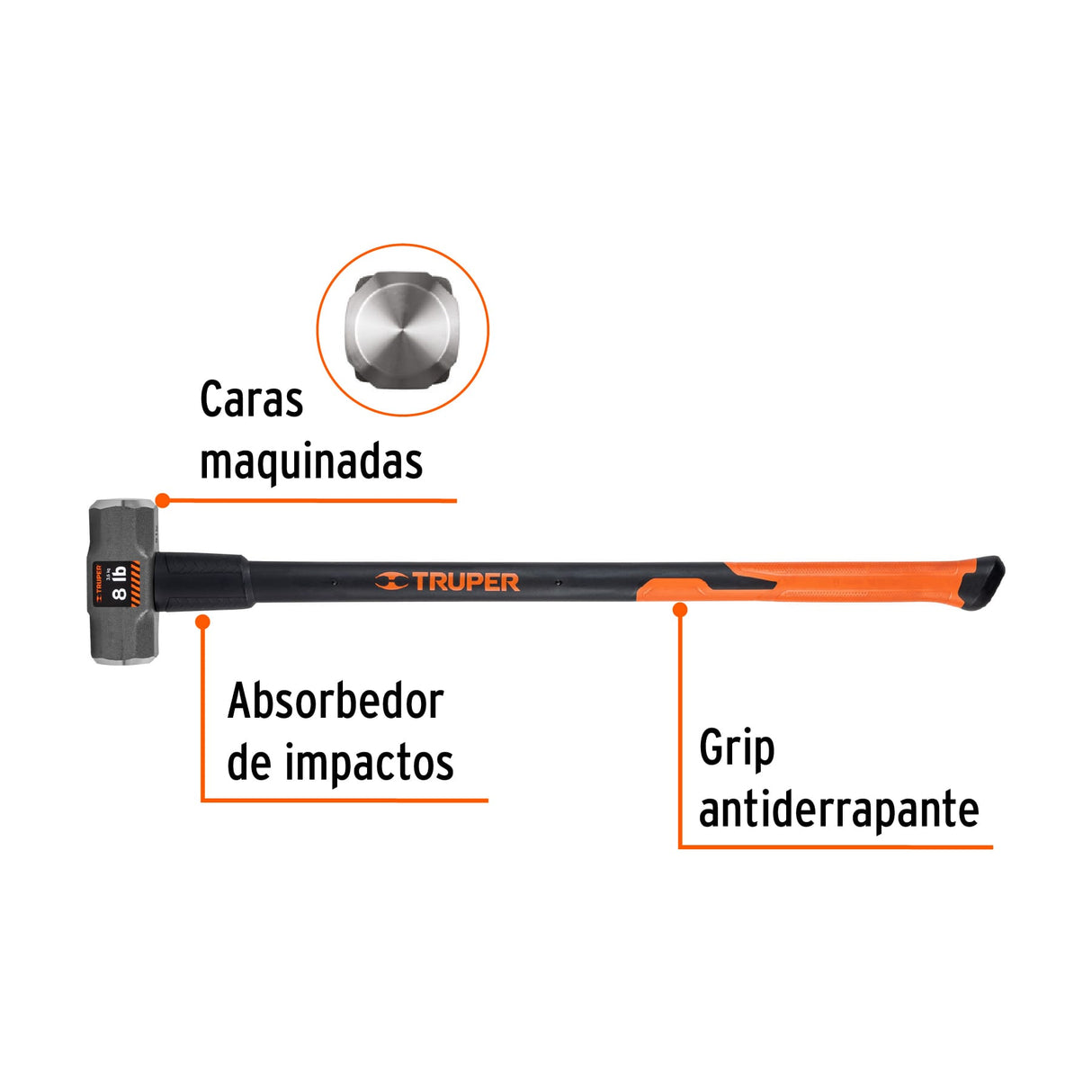 Marro Octagonal 8 lb, Mango Fibra de Vidrio 36', Truper