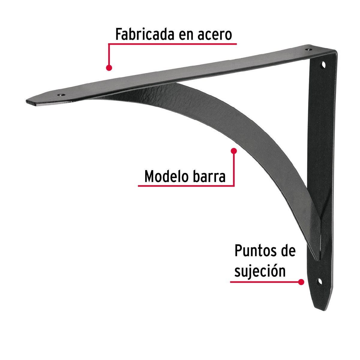 Ménsula Reforzada Negra 8 X 10', Diseño Barra, Fiero