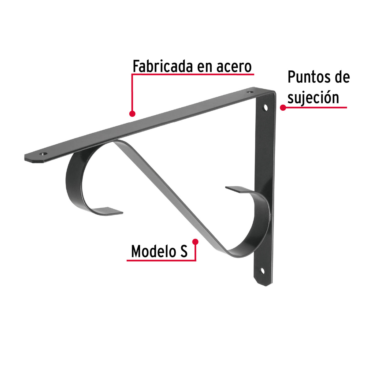 Ménsula Reforzada Negra 11 X 8', Diseño Colonial, Fiero
