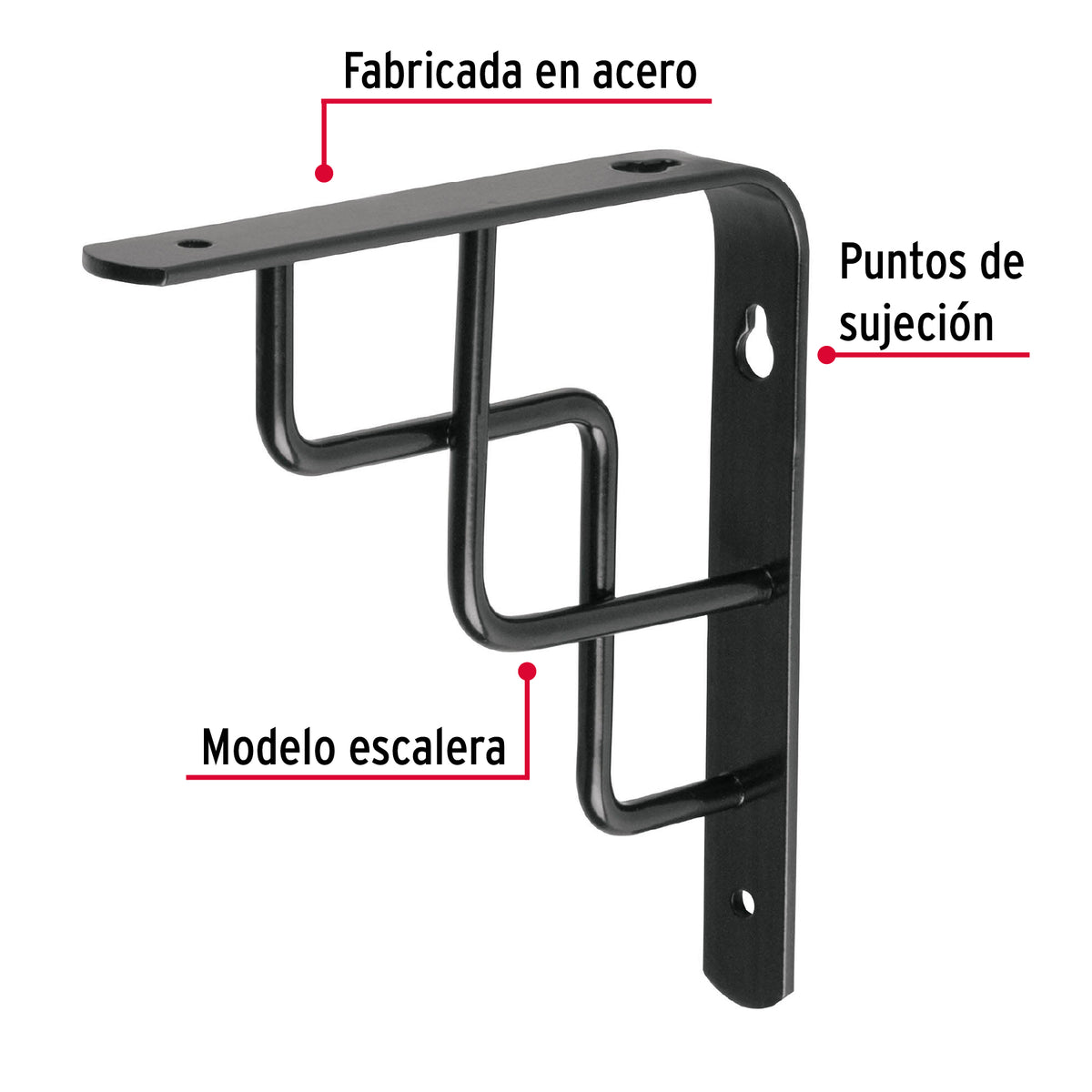 Ménsula Reforzada Negra 6 X 6', Diseño Escalera, Fiero