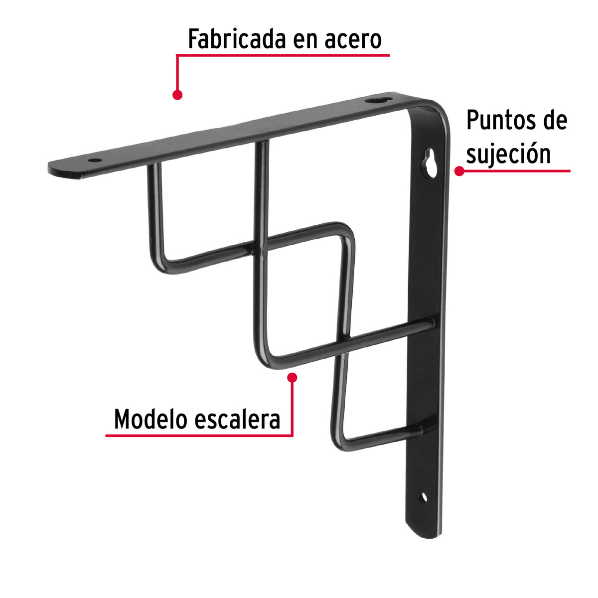Ménsula Reforzada Negra 8 X 8', Diseño Escalera, Fiero