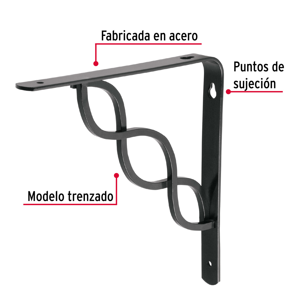Ménsula Reforzada Negra 8 X 8', Diseño Trenza, Fiero